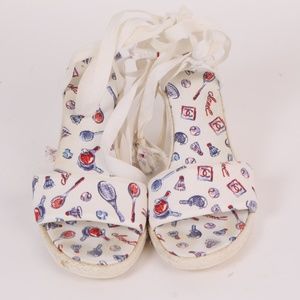 CHANEL White Badminton Print Canvas Sandals